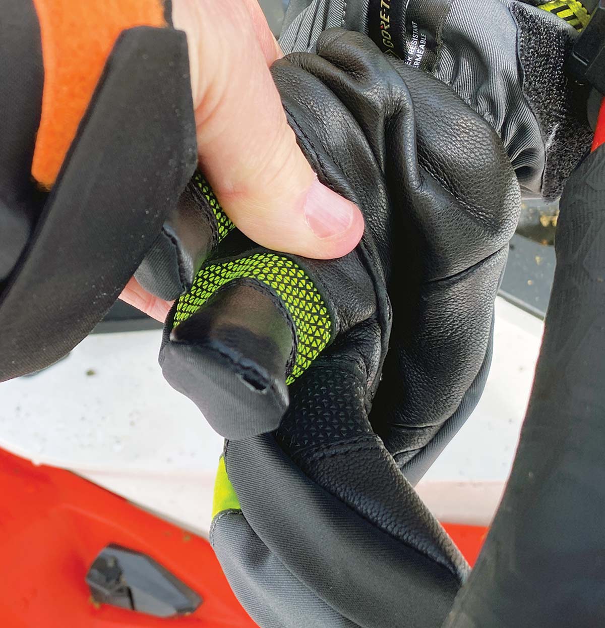 the brake lever in a glove finger