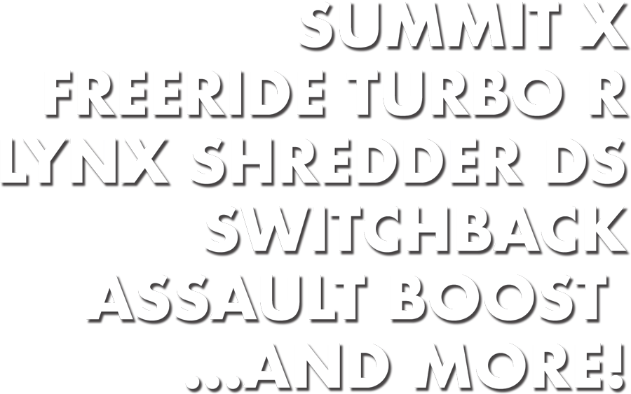 Summit X Freeride Turbo R Lynx Shredder DS Switchback Assault Boost...and more!