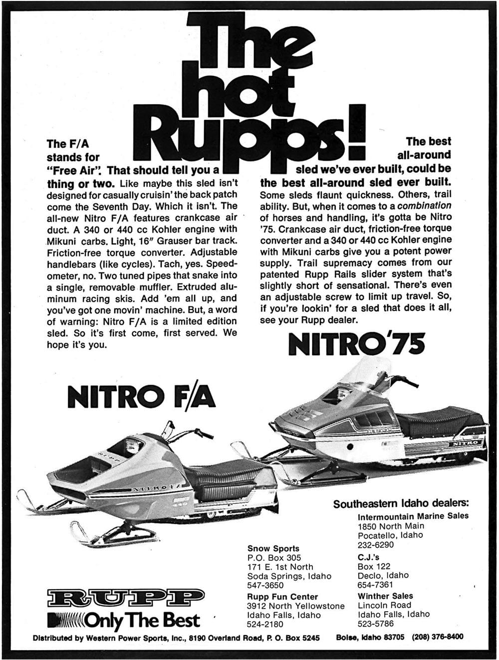 black and white Rupp advertisement from the 70s
